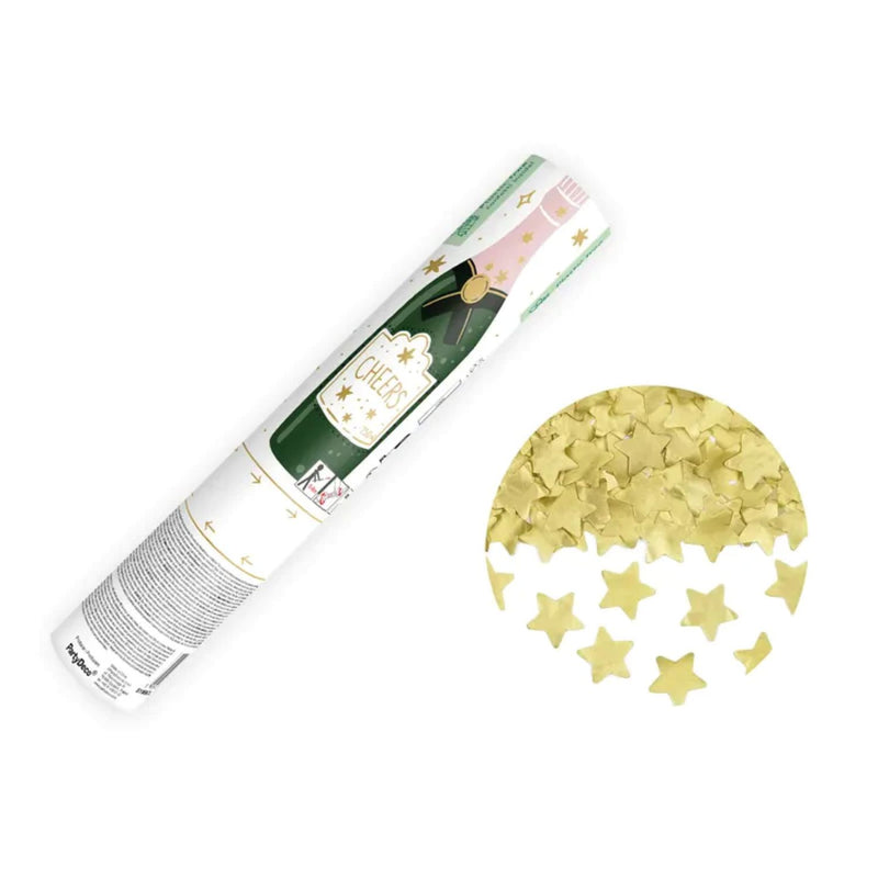 Konfettishooter 20 cm | Sterne Gold