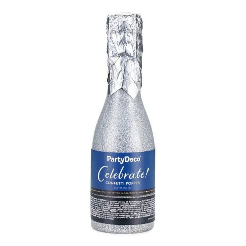 Konfettishooter Champagnerflasche 20,5 cm | Silber