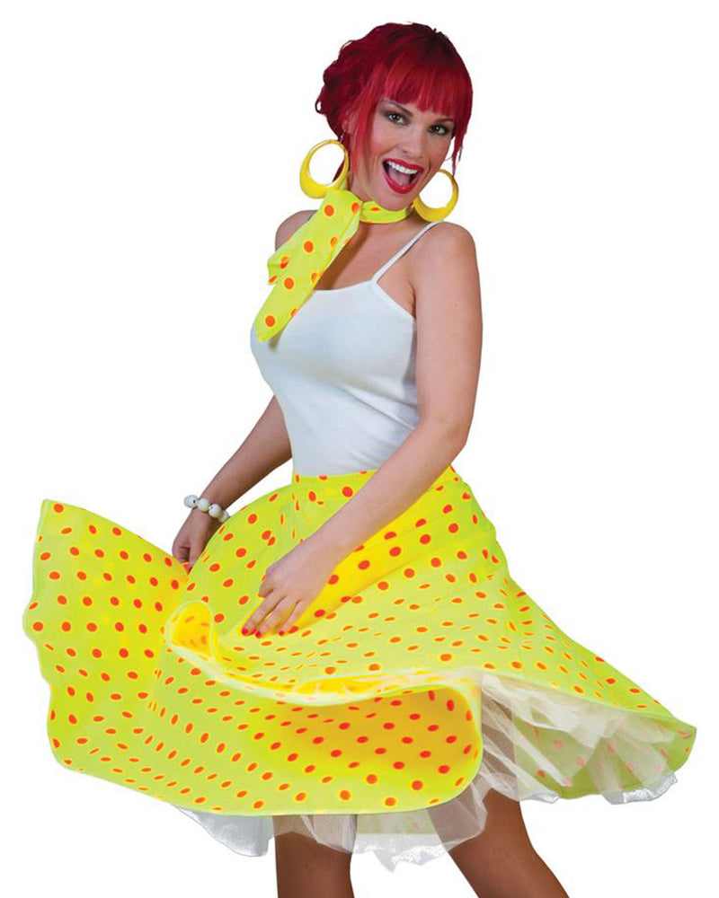 50er Jahre Kostüm - Damen Tellerrock mit Halstuch | Gelb Orange