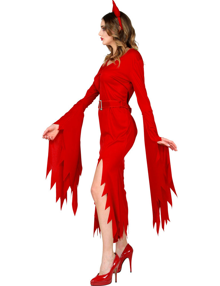Teufelskostüm für Damen - Rotes Kleid und Teufelshörner | Halloween Teufelin