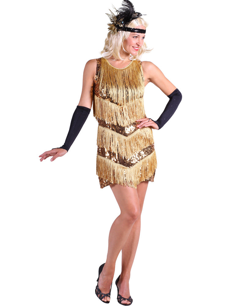 Charleston Kleid "Dazzle Me" für Damen | Gold - 20er Jahre Glitzer Party Kostüm