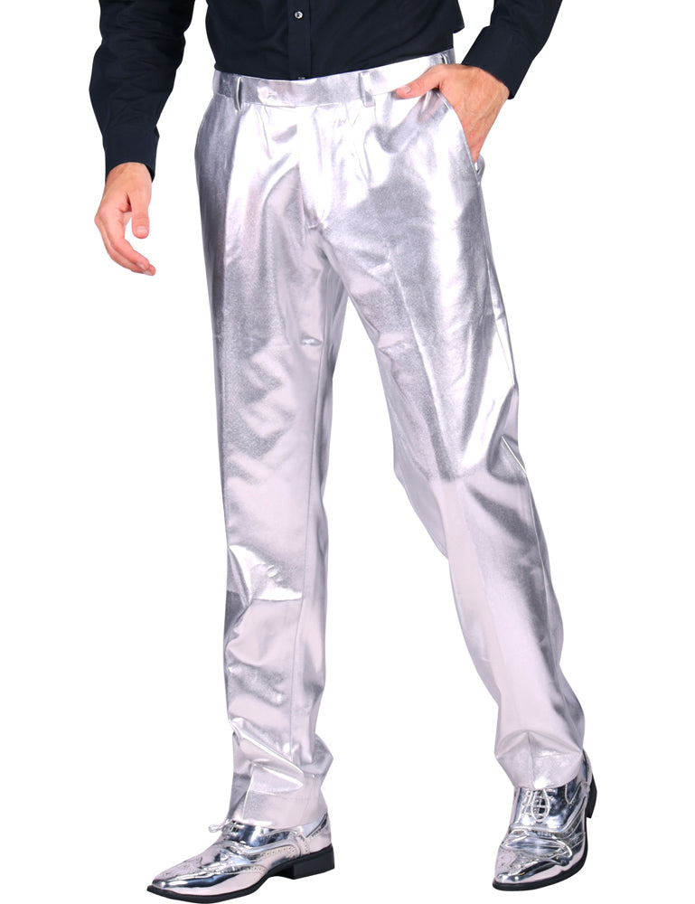80er Jahre Disco Hose für Herren - Metallic Silber | Retro Party Kostüm