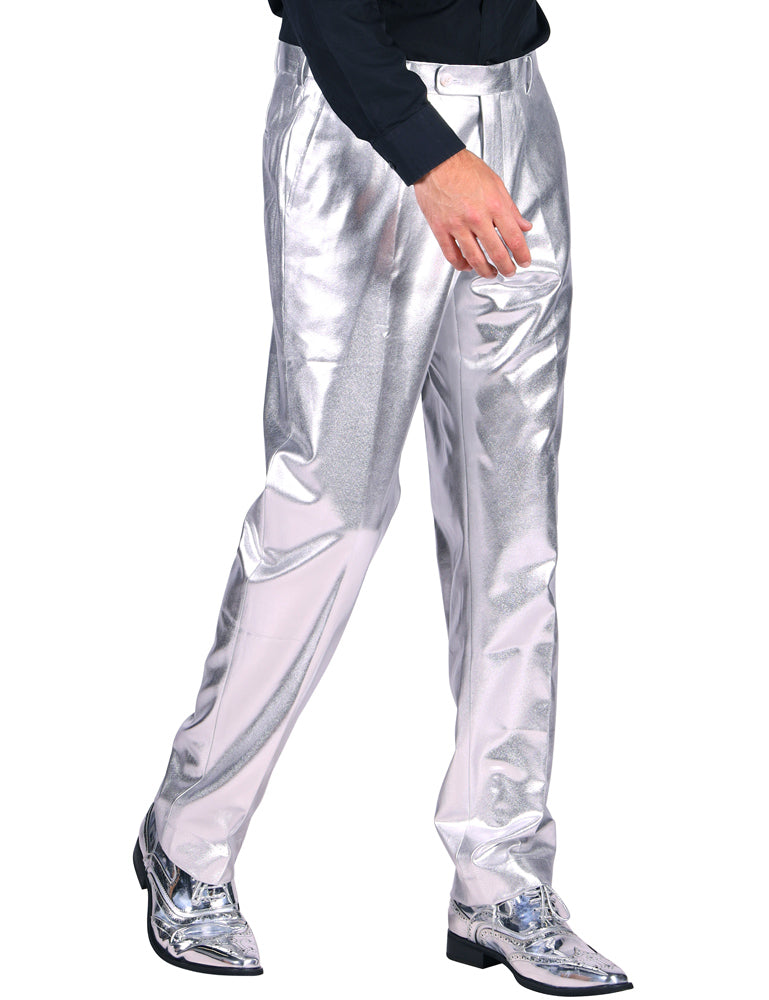 80er Jahre Disco Hose für Herren - Metallic Silber | Retro Party Kostüm