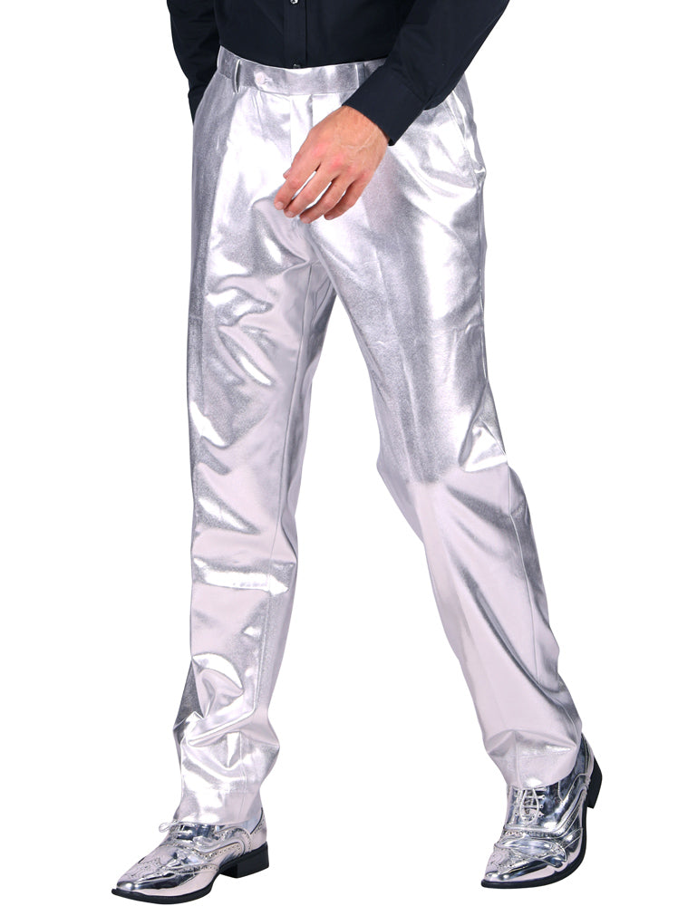 80er Jahre Disco Hose für Herren - Metallic Silber | Retro Party Kostüm