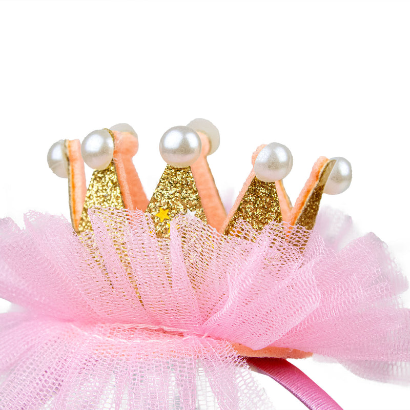 Prinzessin Glitzer Krone mit Perlen und Rüschen | Haarreif Rosa