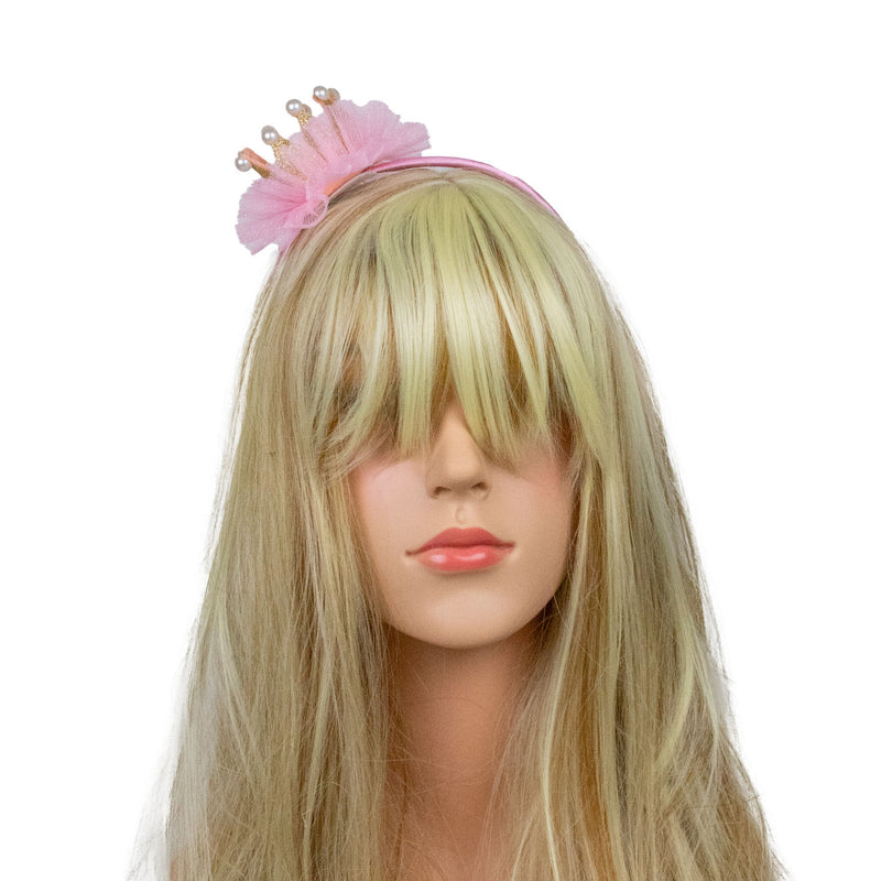 Prinzessin Glitzer Krone mit Perlen und Rüschen | Haarreif Rosa