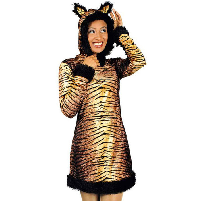 Tiger Tierkostüm für Damen | Kleid mit Stulpen