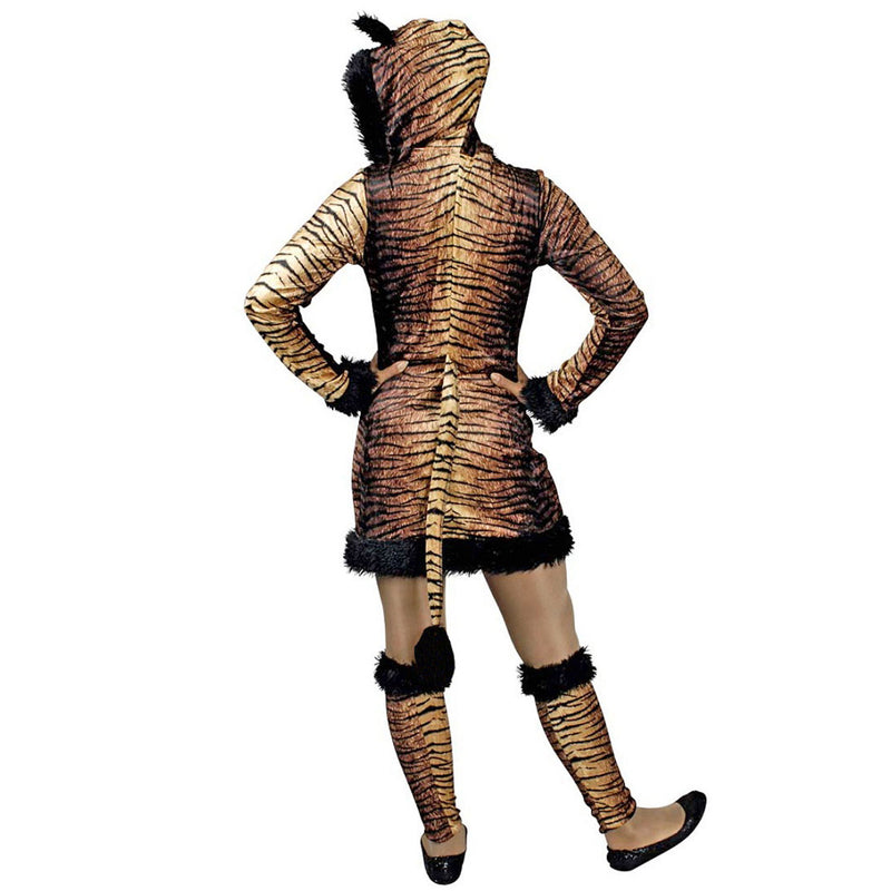 Tiger Tierkostüm für Damen | Kleid mit Stulpen
