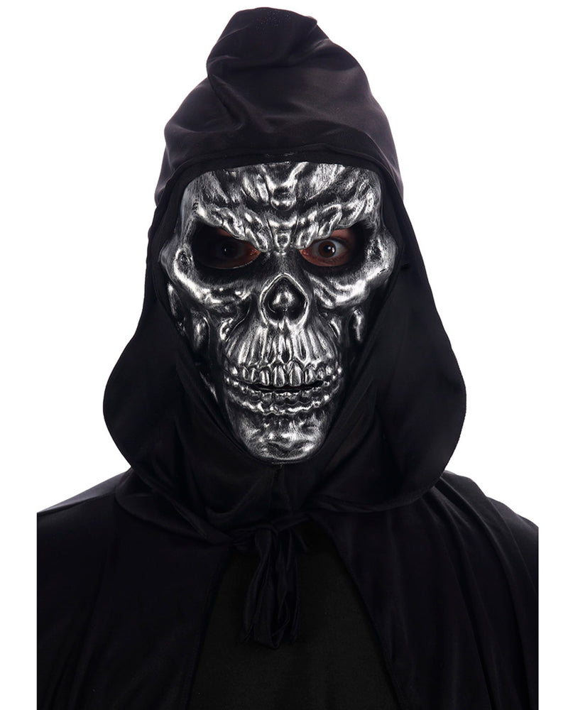 Halloween Maske "Totenkopf mit Kapuze" | Silber Schwarz