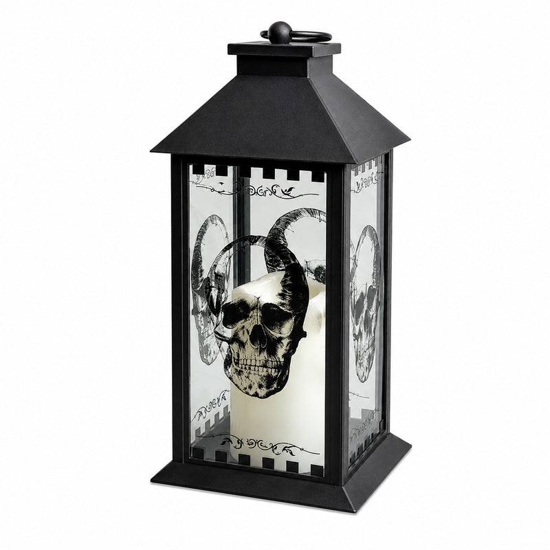 Große Totenkopf Laterne mit LED Kerze - 29 cm | Schwarz