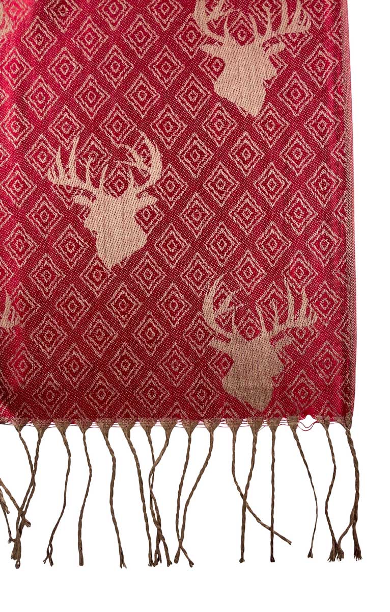 Halstuch Schal mit Hirschkopf Motiv 185 x 70 cm | Dunkelrot / Gold