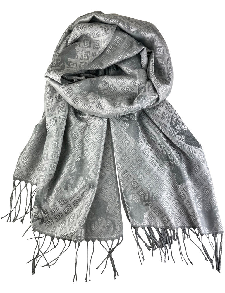 Halstuch Schal mit Hirschkopf Motiv 185 x 70 cm | Silbergrau
