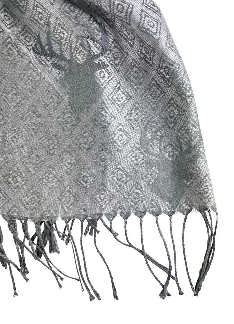 Halstuch Schal mit Hirschkopf Motiv 185 x 70 cm | Silbergrau