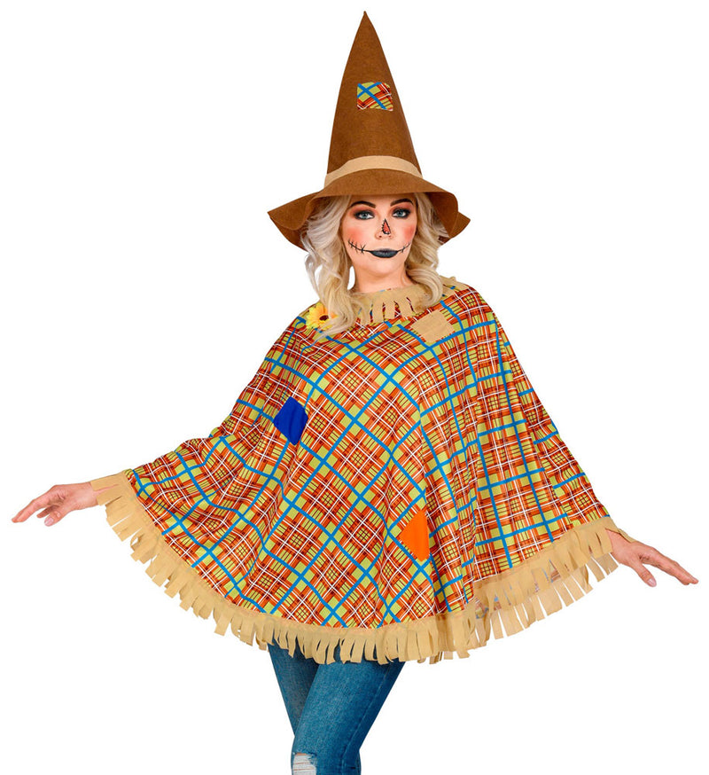 Kostüm Vogelscheuche für Damen - Poncho und Hut | Halloween Karneval