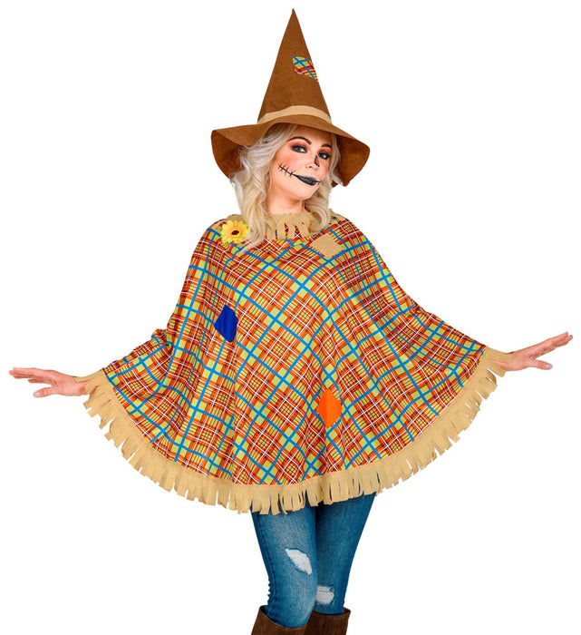 Kostüm Vogelscheuche für Damen - Poncho und Hut | Halloween Karneval