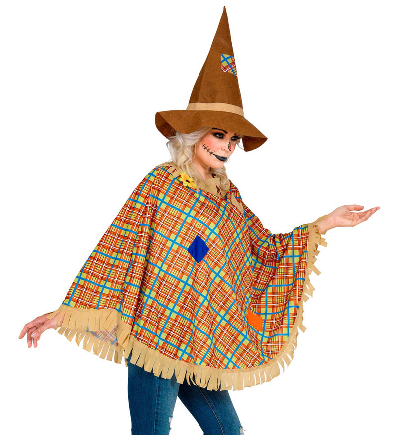 Kostüm Vogelscheuche für Damen - Poncho und Hut | Halloween Karneval