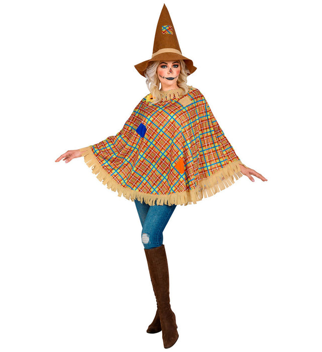 Kostüm Vogelscheuche für Damen - Poncho und Hut | Halloween Karneval
