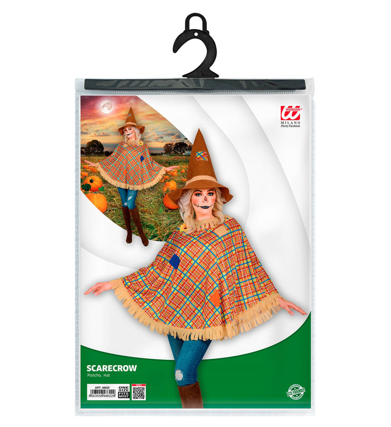 Kostüm Vogelscheuche für Damen - Poncho und Hut | Halloween Karneval