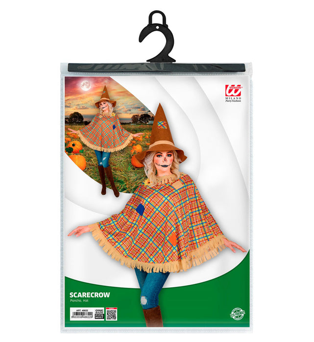 Kostüm Vogelscheuche für Damen - Poncho und Hut | Halloween Karneval