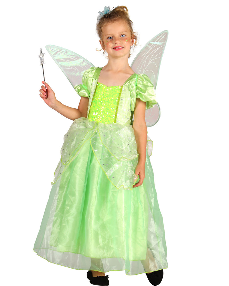Waldfee "Elisa" Kinderkostüm - Hellgrün | Langes Märchen Kleid mit Flügeln