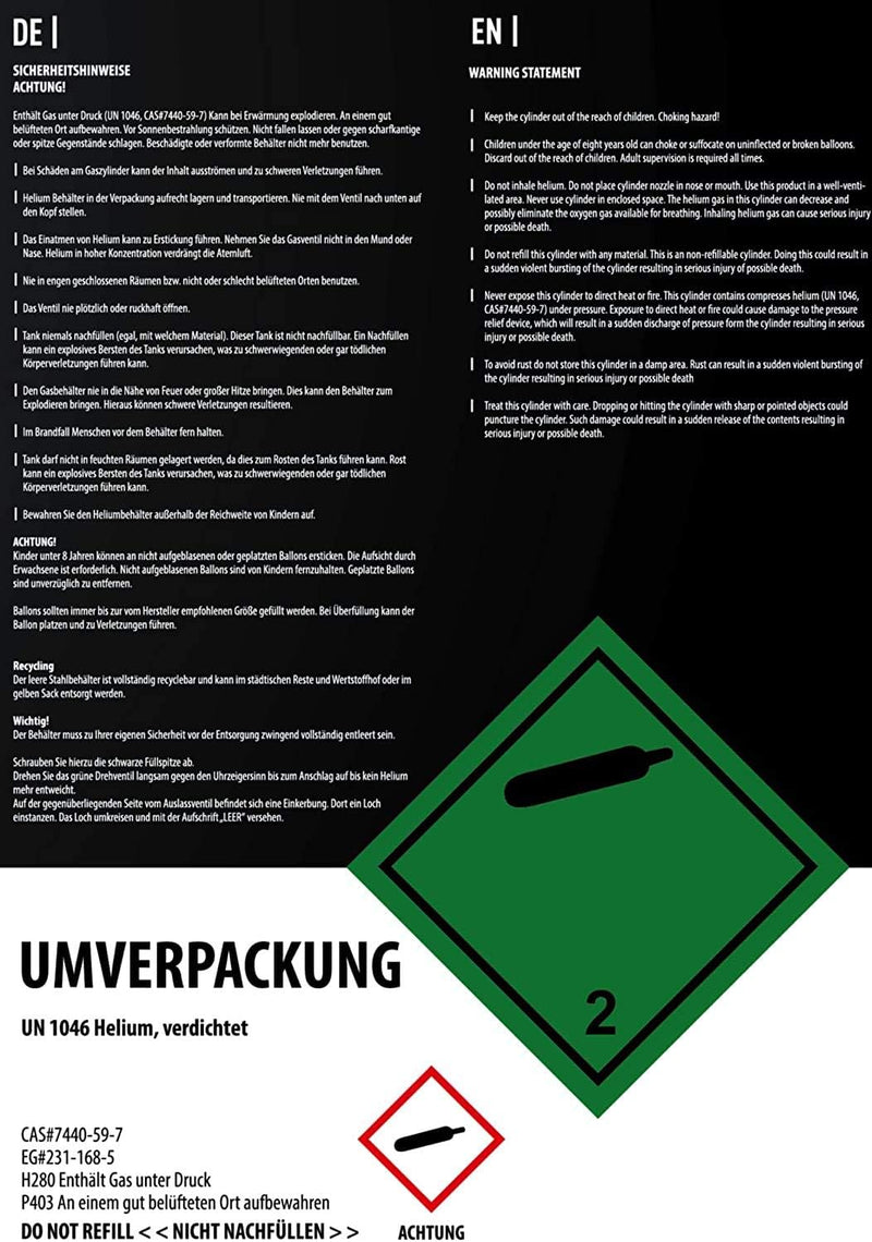 Ballongas Flasche mit Helium | für 30 Ballons