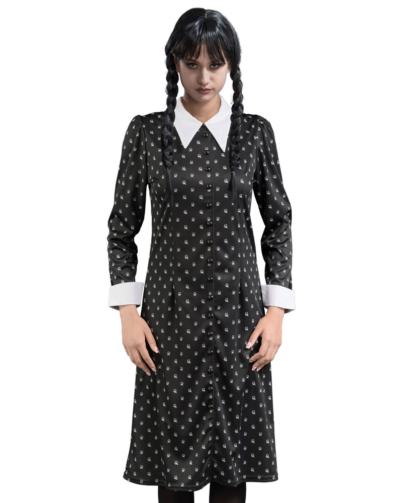 Kostüm "Wednesday" für Damen | Print Kleid Schwarz Weiß - Addams Family