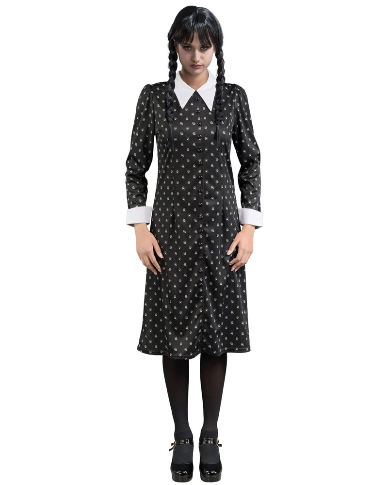 Kostüm "Wednesday" für Damen | Print Kleid Schwarz Weiß - Addams Family