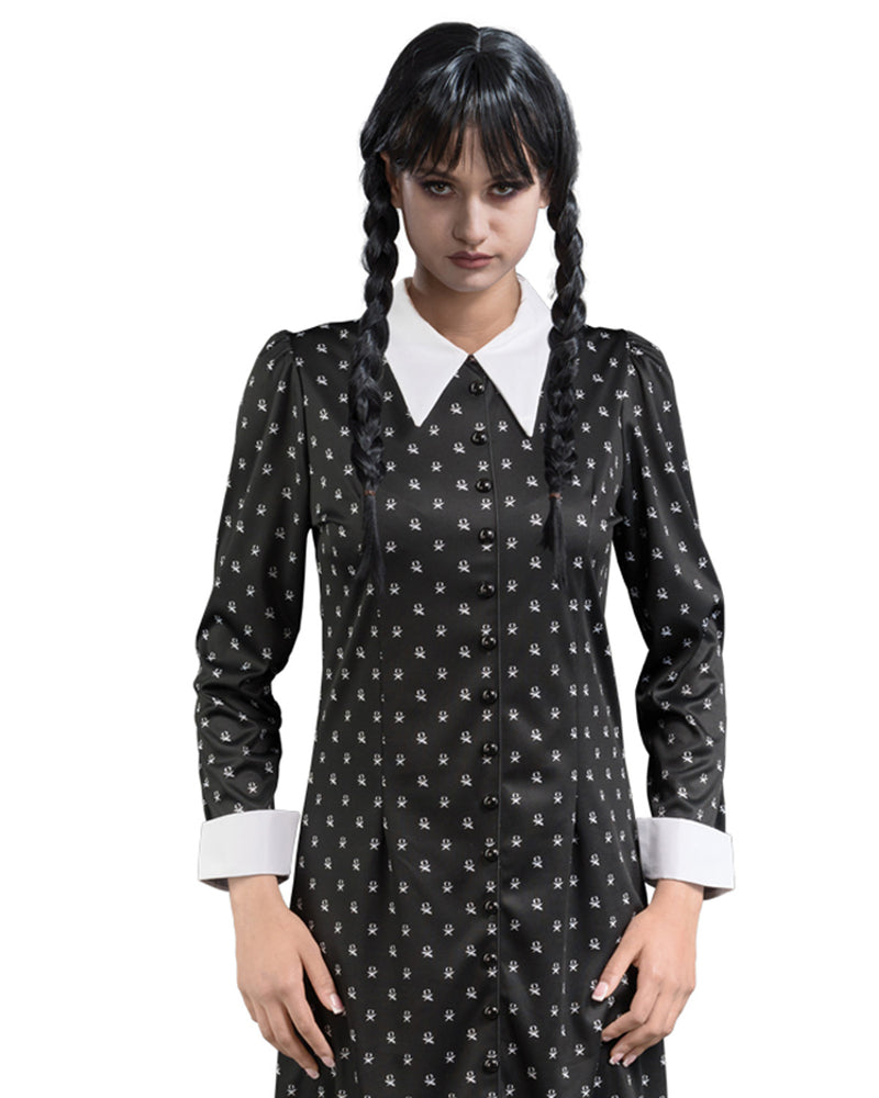 Kostüm "Wednesday" für Damen | Print Kleid Schwarz Weiß - Addams Family