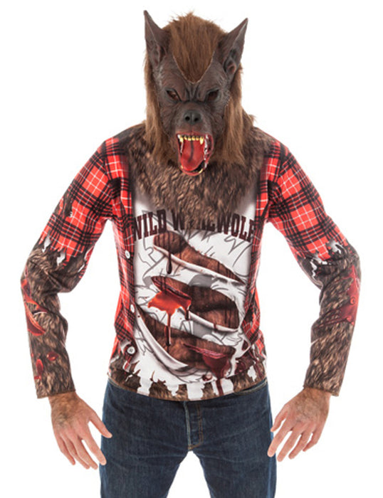 Werwolf Halloween Kostüm für Herren 2-tlg. | Shirt mit Maske