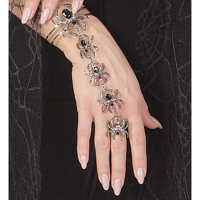 Armband mit Spinnen Ring 09663 - Silber Schwarz | Schmuck Kostüm Vampir Hexe