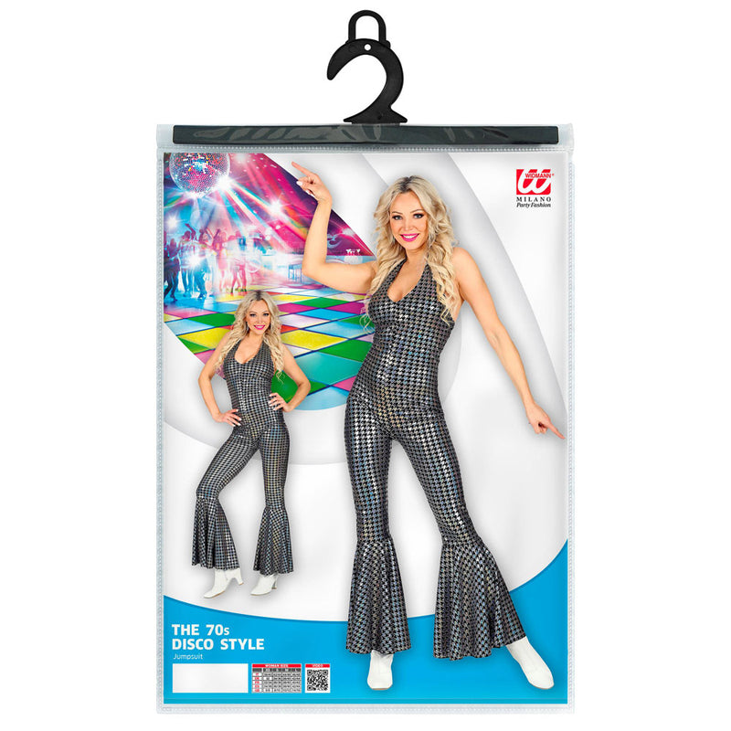 70er Jahre Disco Overall für Damen - Schwarz Silber | 70s Glitzer Show Party Kostüm
