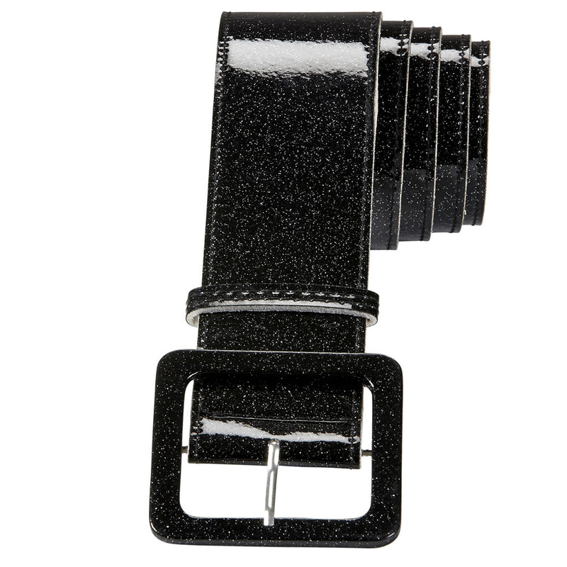 Glitzer Lack Gürtel für Erwachsene 120 x 5,5 cm | Schwarz