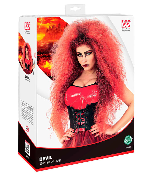 Langhaar Locken Perücke "Riesenfrise" - Rot | Teufel Hexe Rockstar Kostüm