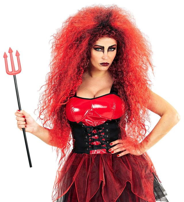 Langhaar Locken Perücke "Riesenfrise" - Rot | Teufel Hexe Rockstar Kostüm