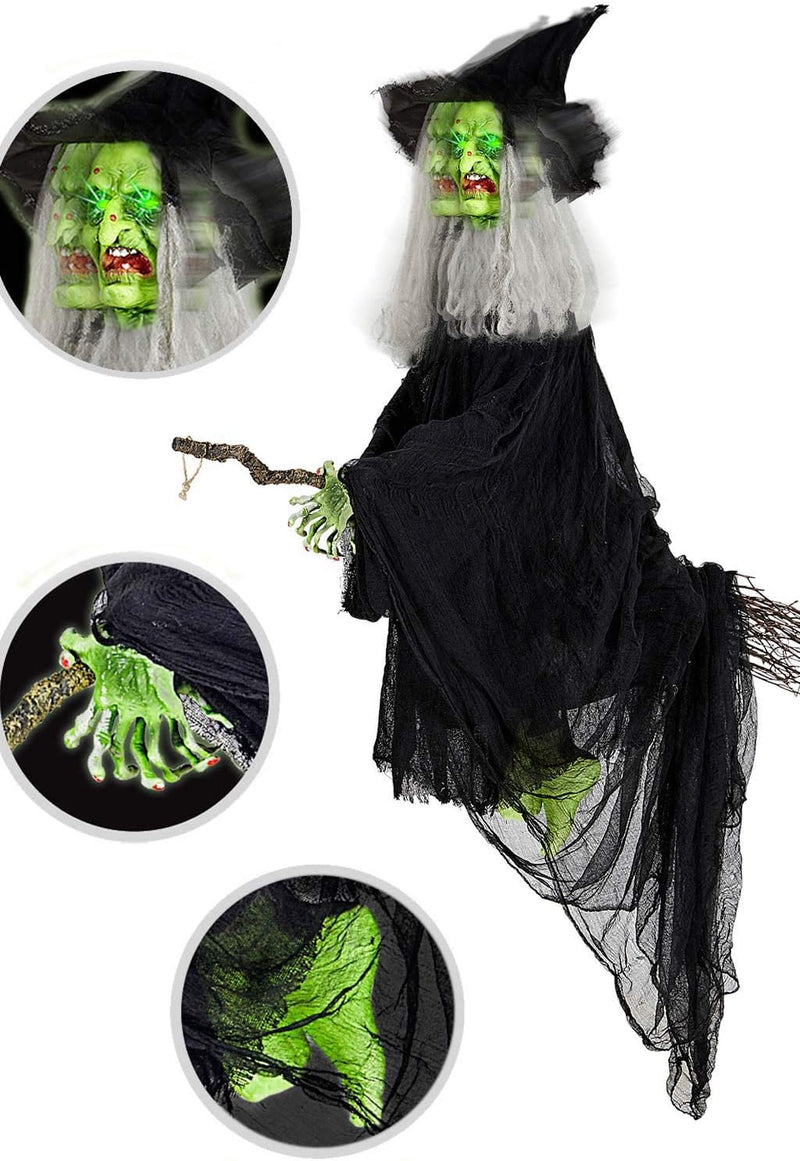 Fliegende Hexe mit Besen 155 cm | Animierte Halloweenfigur