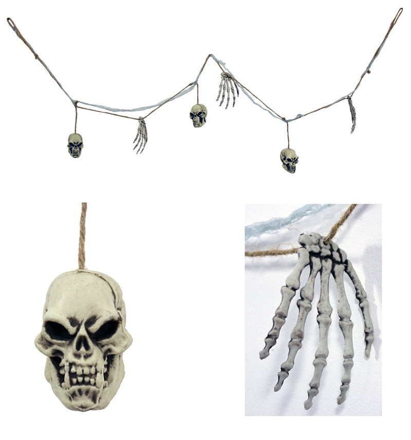 XXL Knochen und Totenkopf Girlande - 180 cm | Gruselige Party Halloween Dekoration