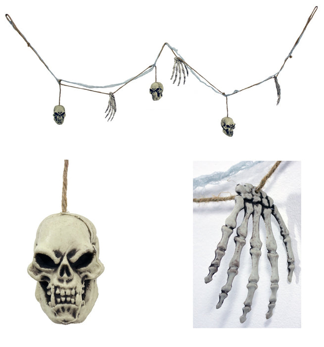 XXL Knochen und Totenkopf Girlande - 180 cm | Gruselige Party Halloween Dekoration