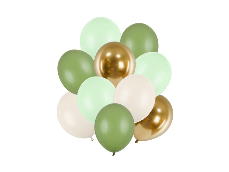 Luftballon Ø30cm Set | 10 Stk. Grün/Weiß/Gold Mix