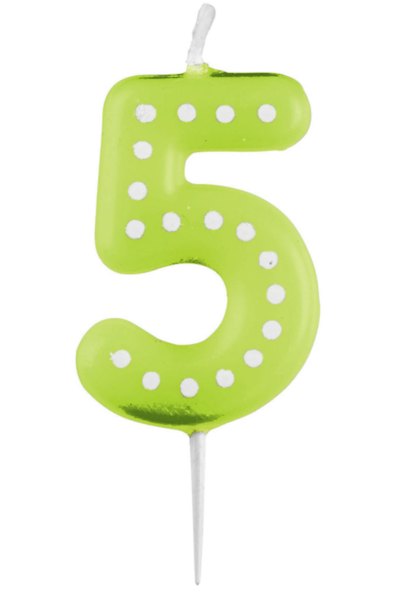 Zahlenkerze mit Punkten 6,5cm | Grün # 5