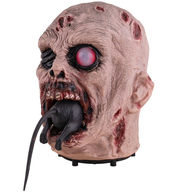 Halloween Deko "Zombie-Kopf mit Ratte" - Animatronic | 25 cm