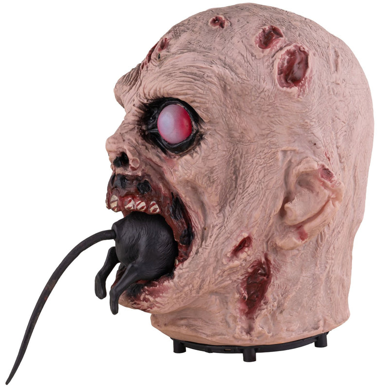Halloween Deko "Zombie-Kopf mit Ratte" - Animatronic | 25 cm