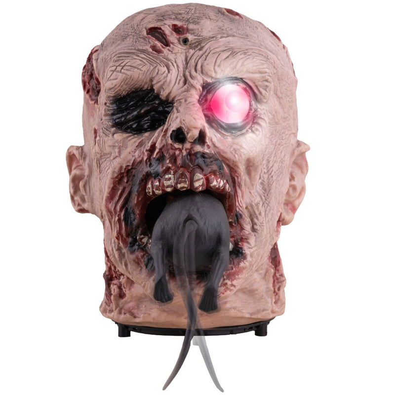 Halloween Deko "Zombie-Kopf mit Ratte" - Animatronic | 25 cm