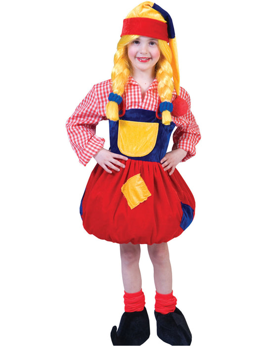 Kinder Zwergen Kostüm "Pitcha" für Mädchen | Buntes Ballonkleid mit Zwergenmütze