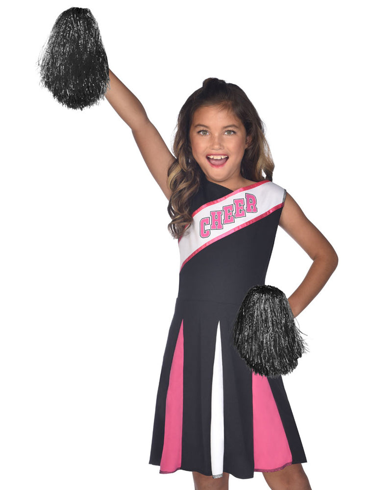 Cheerleader Kinderkostüm "Cheer" mit Pompons | Schwarz Pink
