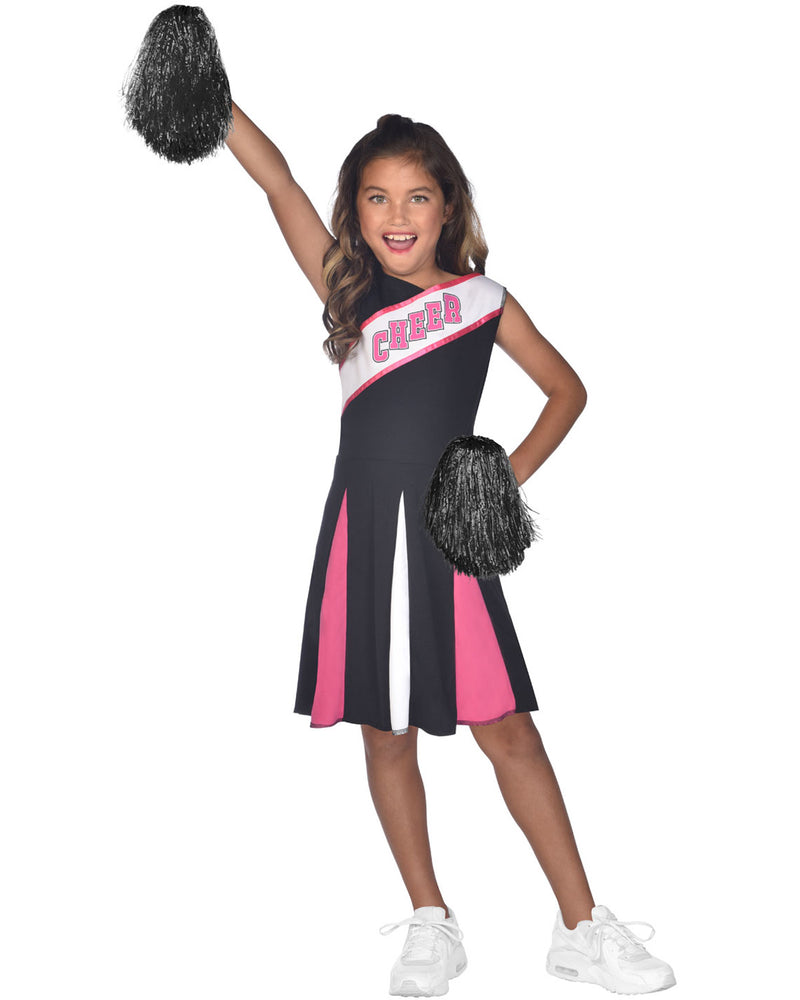 Cheerleader Kinderkostüm "Cheer" mit Pompons | Schwarz Pink