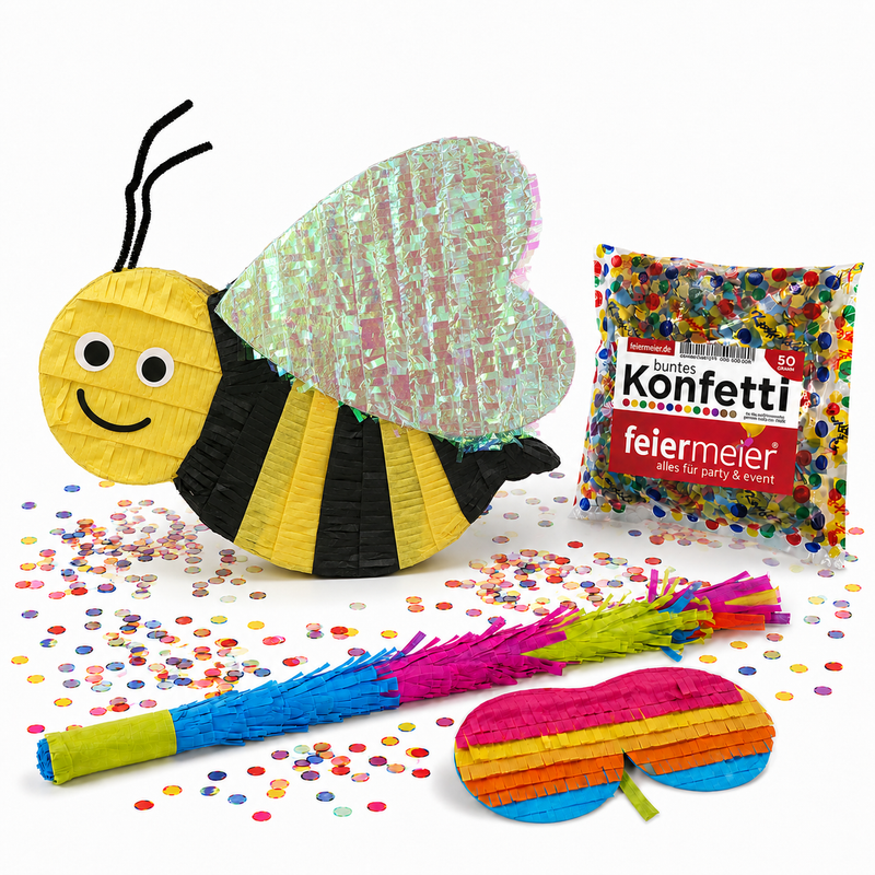 Pinata-Set | 4-tlg. mit Augenmaske, Schlagstock und Konfetti