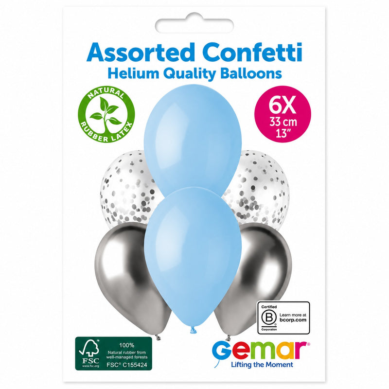 Latexballon 33 cm Blau Silber | 6 Stück