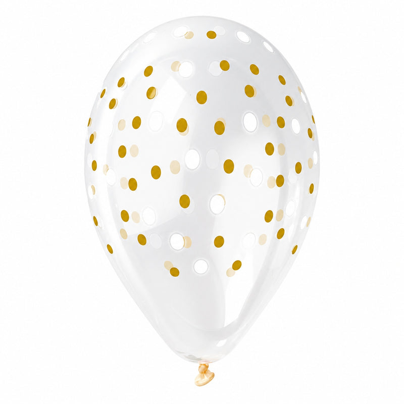 Latexballon 33 cm Golden Dots Weiß Gold | 5 Stück