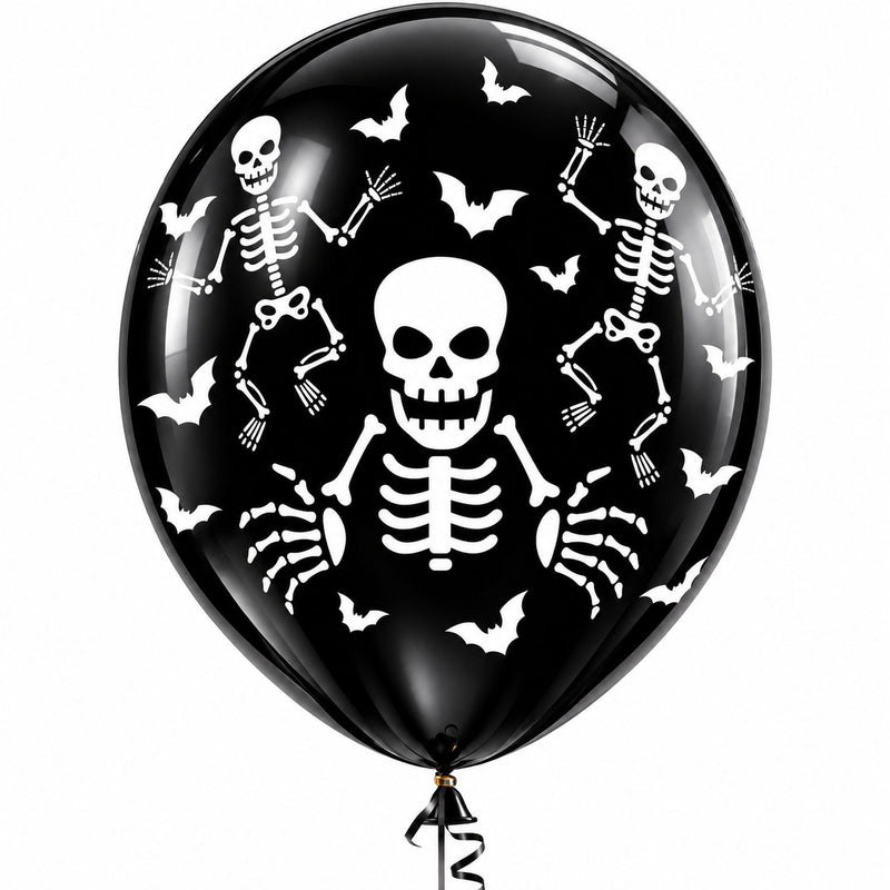10 Stk. Latexballon Ø30cm "Skelette und Fledermäuse" | Schwarz
