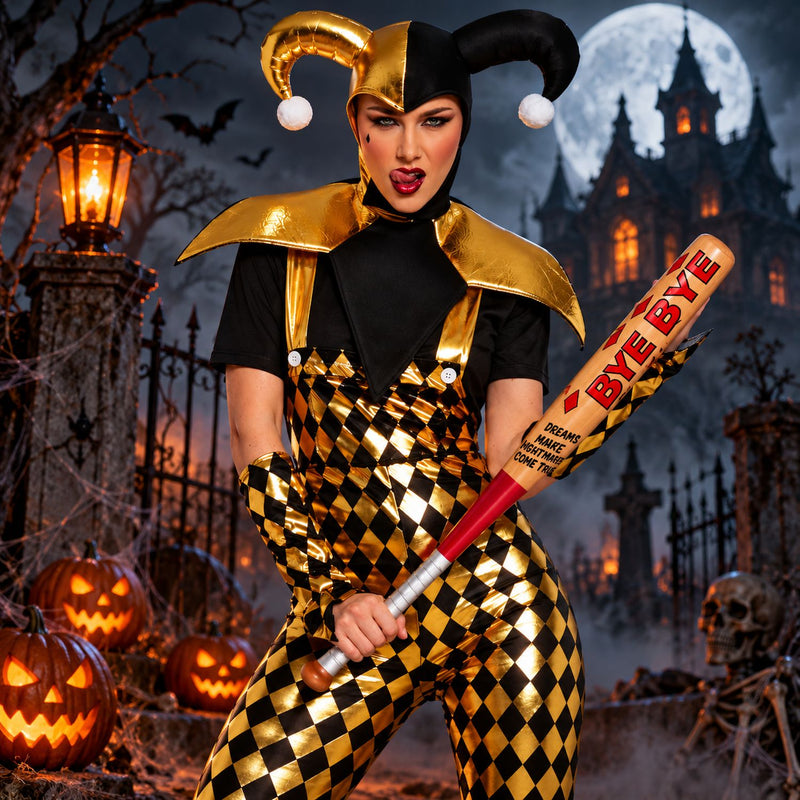 Halloween Baseballschläger „Bye Bye“ 73 cm | Rot Beige